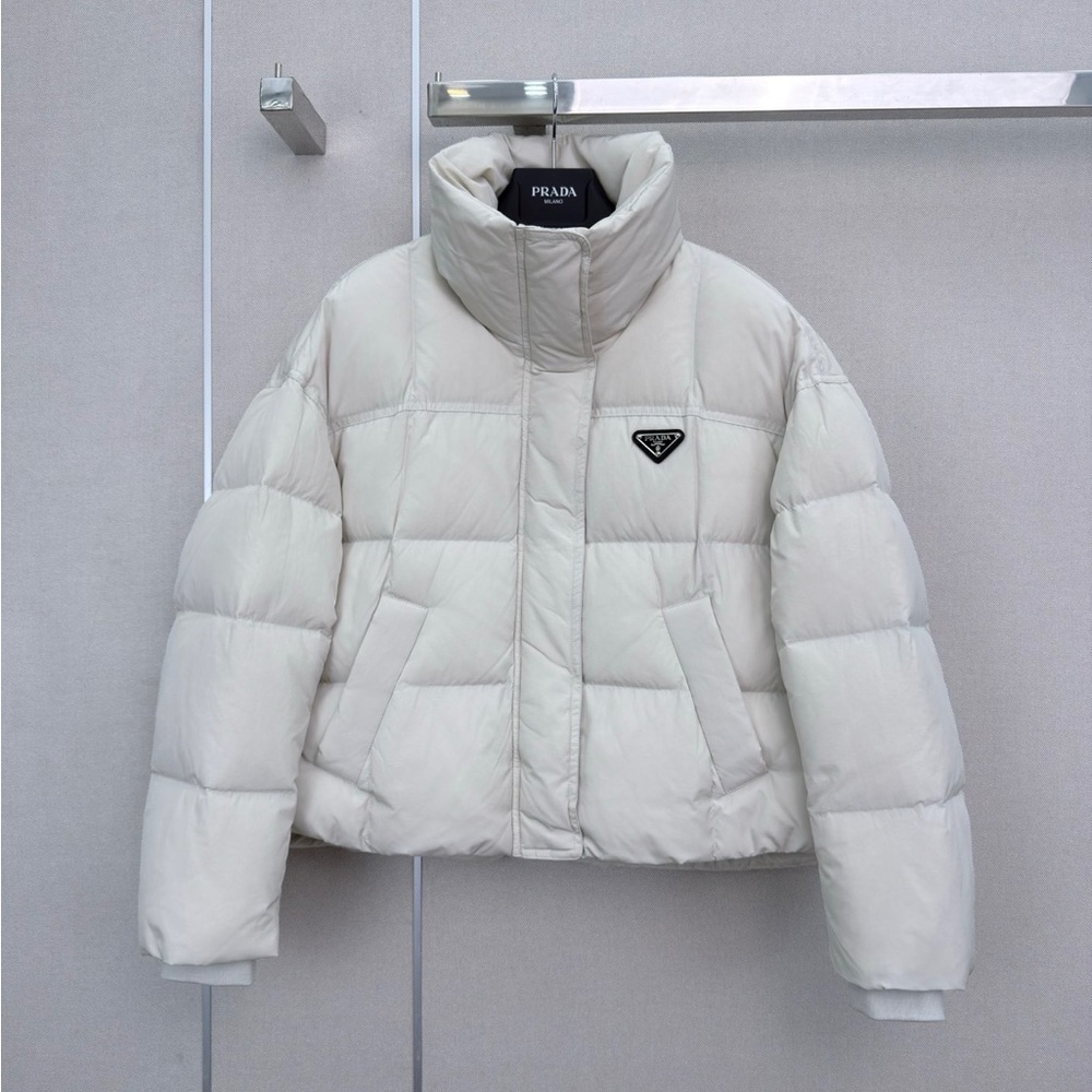 Prada Cream Short Quilted Puffer Jacket